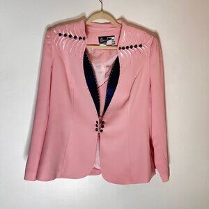 BEN MARC INTERNATIONAL Vintage 80s Pink Rhinestone Beaded Blazer Size 12